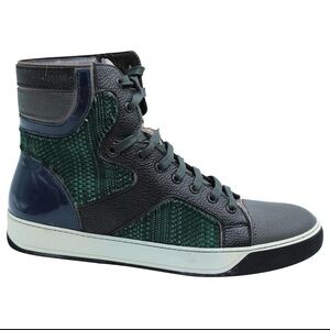 Lanvin Men's High-Top Sneakers - Dark Green and Navy Sz 10
